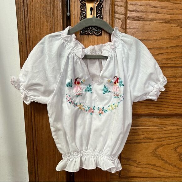 Boho Hand Embroidered Girl’s Pleated Puff Peasant Blouse - Picture 3 of 10